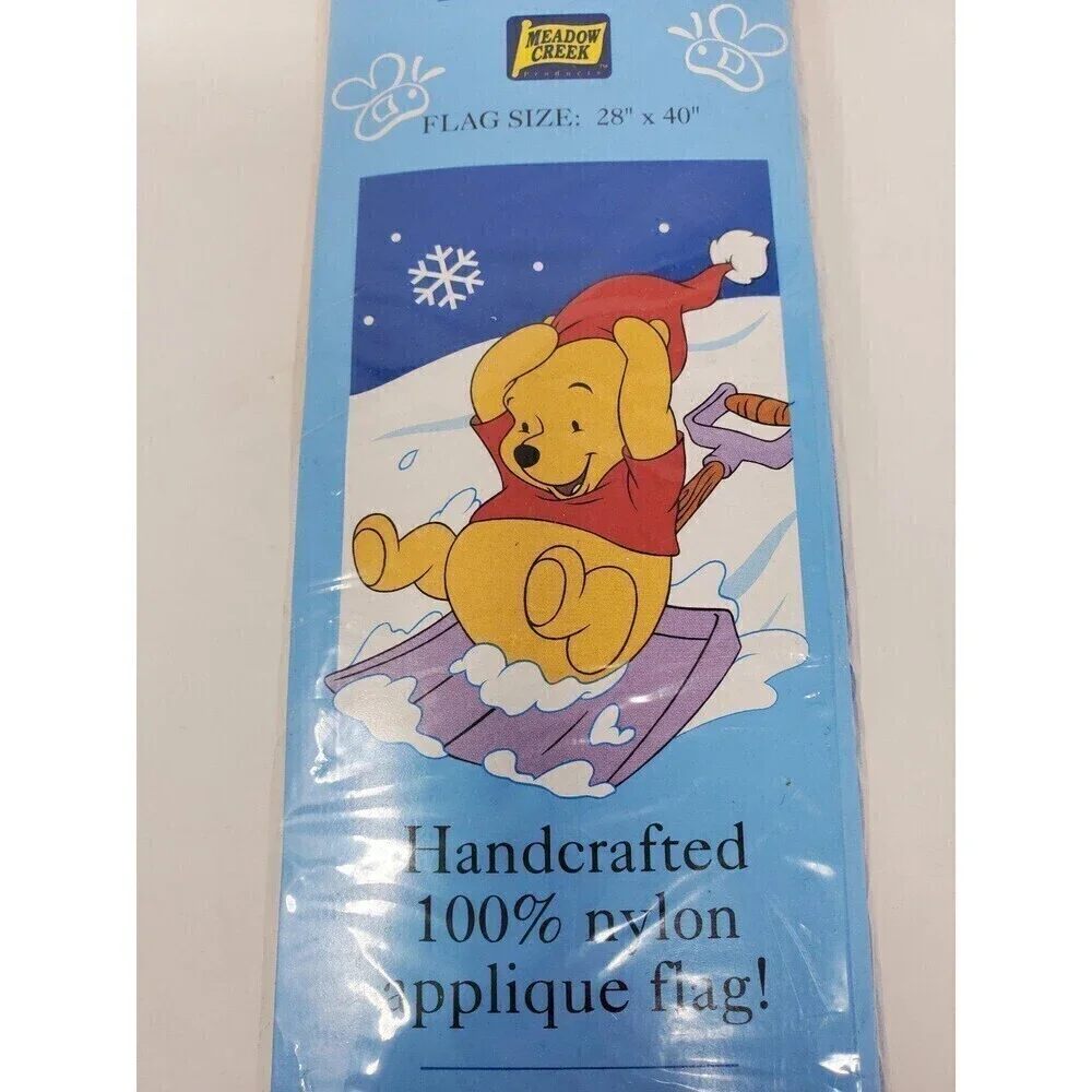 NOS WINNIE THE POOH HOLIDAY DECORATIVE OUTDOOR NYLON FLAG POOH'S SLED RIDE 1999